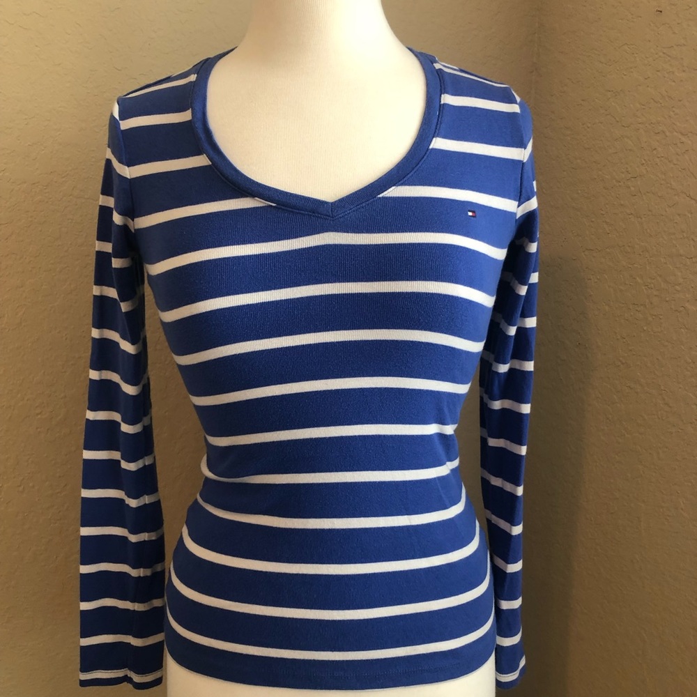 Tommy Hilfiger Blue/White Striped Long Sleeve Top